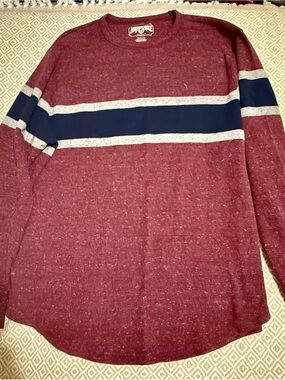 American Eagle Maroon Striped Long Sleeve Shirt